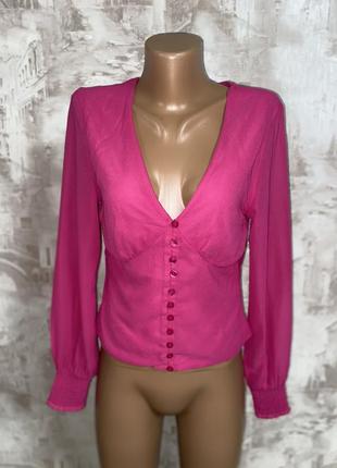 Ярко-розовая шифоновая блузка,объёмные рукава(014)2 фото