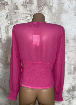 Ярко-розовая шифоновая блузка,объёмные рукава(014)3 фото
