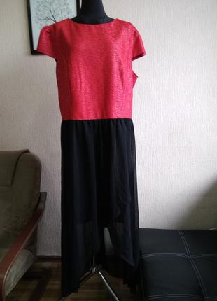 Платье красно-черное нарядное батал1 фото
