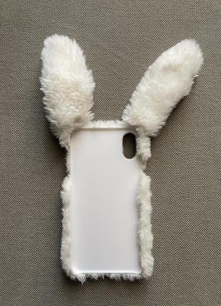 Чехол заяц кролик белый меховой на iphone x айфон 102 фото