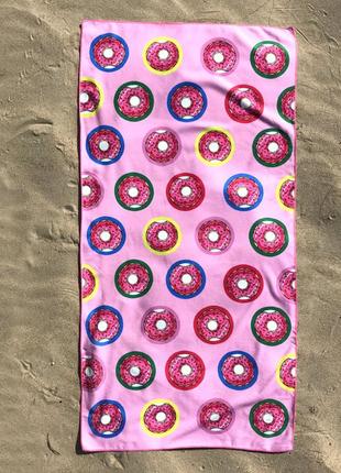 Полотенце-подстилка пляжная (140 * 70 см ) 100% полиэстер "пончики" розовая