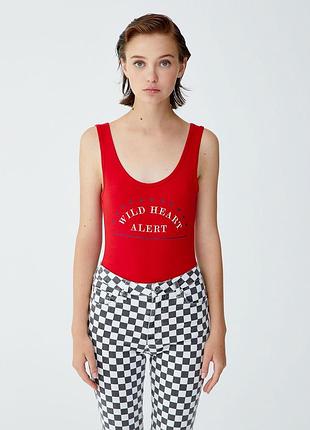 Боді майка червоний з написом відкритою спиною бавовняний pull&bear