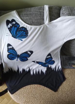 Летняя футболка на одно плечо бабочки ххл5 фото