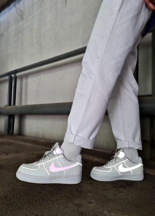 Air force 1 reflective white білі дружин кі рефлективні світяться кросівки найк білі жіночі кросівки рефлективні1 фото