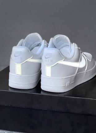 Air force 1 reflective white белые жен кие рефлективные светящиеся кроссовки найк білі жіночі рефлективні кросівки9 фото