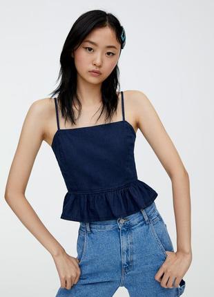 Топ синій бавовняний на тонких бретелях pull&bear