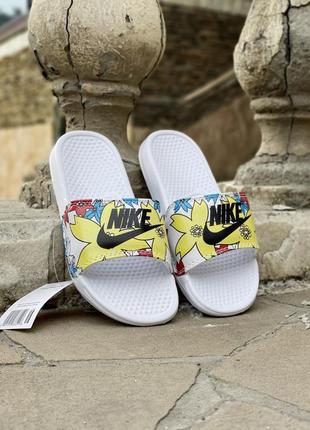 Шлепанцы женские найк, шлепки, сланцы nike yellow white