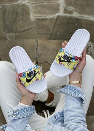 Шлепанцы женские найк, шлепки, сланцы nike yellow white3 фото