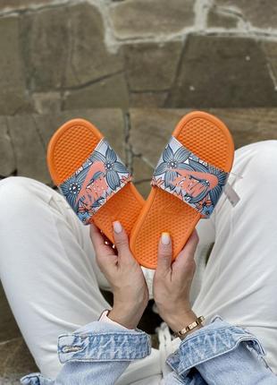 Женские летние шлепанцы найк, сланцы, шлепки nike orange 🧡