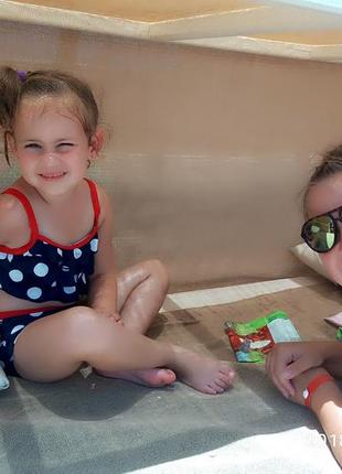 Купальник для девочки раздельный топ с рюшами и шортики горошек