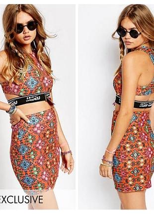 Крутий літній фестивальний пляжний костюм для відпочинку jaded міні спідниця лого кроп топ