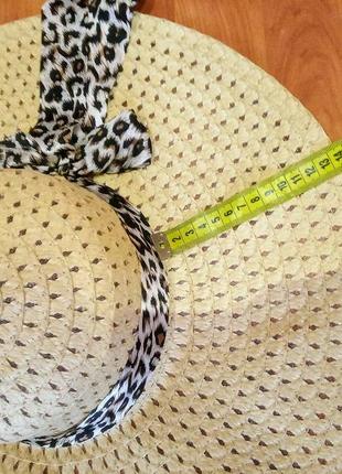 Солом'яний капелюх з широкими полями леопардова стрічка4 фото