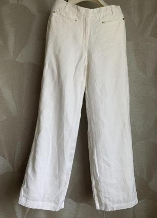 Широкие белоснежные льняные брюки на подкладке per una2 фото
