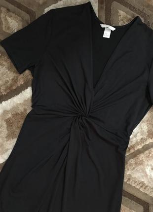 Платье миди с узлом прямое платье с переплетением короткий рукав чорна сукня6 фото