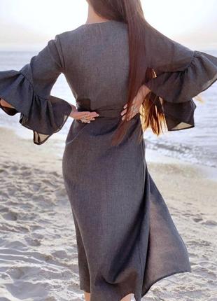 Льняное платье лён лен габардин кимоно кардиган кимоно назапах льняне плаття сукня з льону1 фото