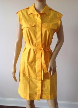 Желтое хлопковое платье рубашка с поясом от zara5 фото