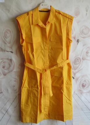 Желтое хлопковое платье рубашка с поясом от zara6 фото