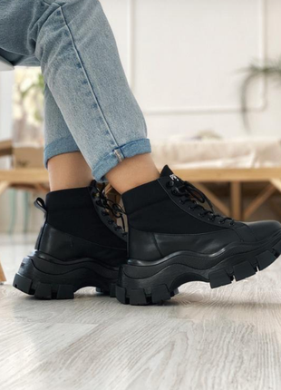 Трендовые кроссовки prada milano sneakers block triple black на платформе5 фото