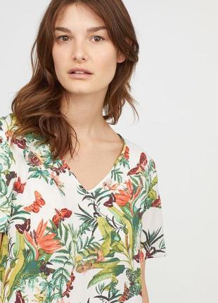 Вискозная блуза блузка из натуральной ткани в принт бабочки цветы от h&m2 фото