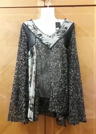 Новая брендовая полупрозрачная  шифоновая  блуза  в бохо стиле р.16 от papaya