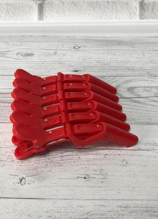 Зажим перукарський крокодил (6 шт) червоний