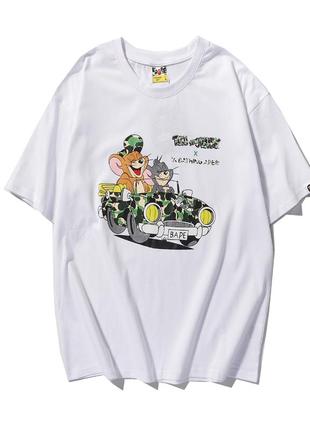 Футболки bape x tom and jerry camo car white