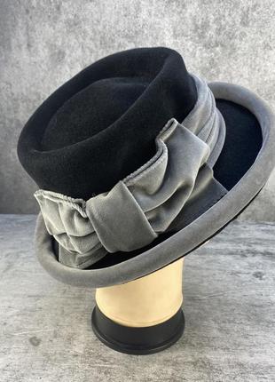 Шляпа эксклюзивная hubmann modes, шерстяная, черно серая4 фото