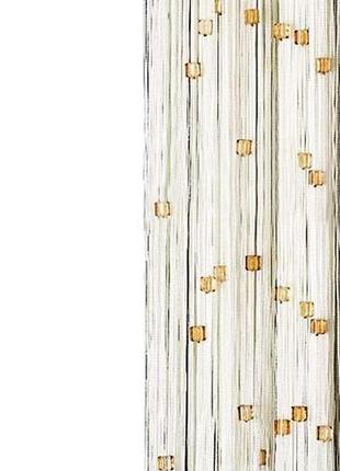 Білі штори-нитки з коричневим стеклярусом