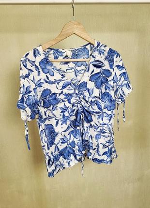 Голубая блуза с завязками h&m цветы3 фото