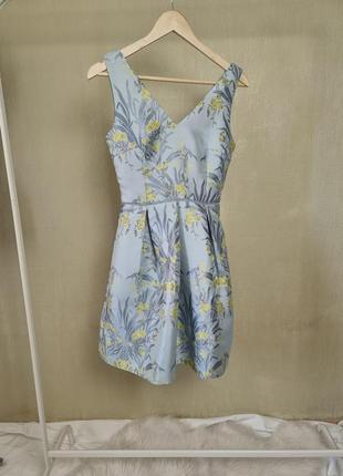 Фактурное платье сарафан цветочный принт голубое желтые цветы6 фото