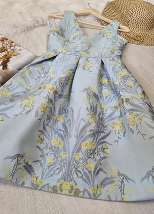 Фактурное платье сарафан цветочный принт голубое желтые цветы4 фото