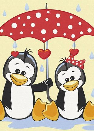 Картина по номерам пингвины под зонтиком крафт 30*30