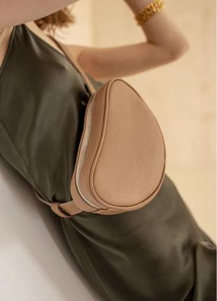 Сумка на пояс, бананка женская натуральная кожа, бежевая