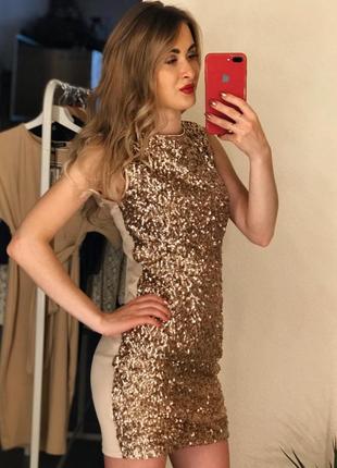 Сукня з паєтками, гарна спинка, вечірнє плаття, ошатне, бежевий
