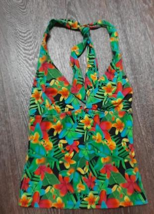 Tu р.12 яркий красивый верх купальника танкини  экзотичные цветы и птицы