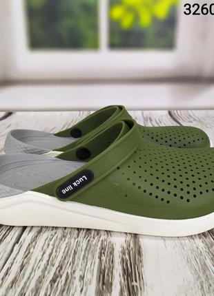 Сабо кроксы мужские зеленые хаки luck line силиконовые