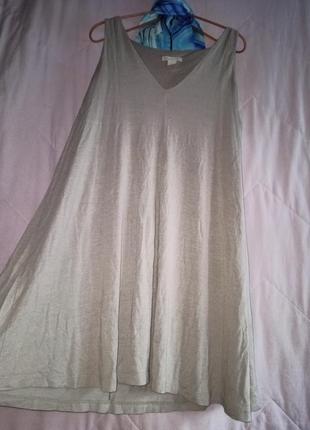 Бежевое трикотажное платье-трапеция,50-60разм.basic h&m