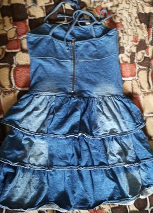 Трикотажный сарафан платье на бретелях под джинс воланы h&m m/1702 фото