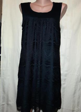Чёрное короткое трикот.кружевное платья.     l-xl