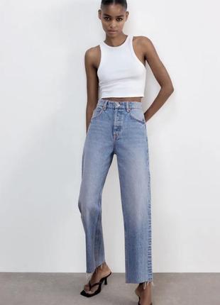 Джинсы прямого кроя zara hi-rise straight jeans