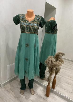 Плаття зелене💚платье +штаны +шарф-шаль)костюм в индийском стиле