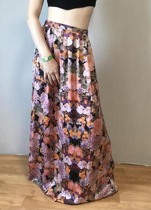 Длинная юбка в цветочный принт цветная летняя1 фото