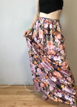 Длинная юбка в цветочный принт цветная летняя3 фото