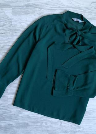 Темно зелёная лёгкая блуза с бантом