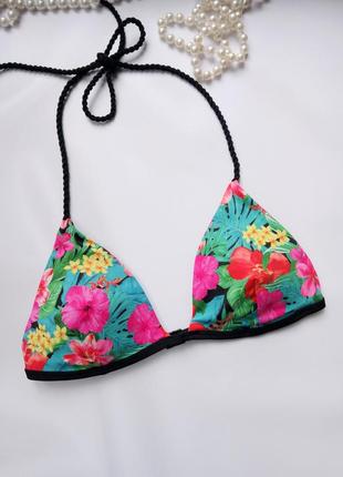 Яркий цветочный бикини топ верх купальника треугольная чашка primark uk10