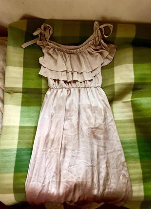 Праздничное длинное летнее нарядное платье в пол бежево- кофейный блестящий