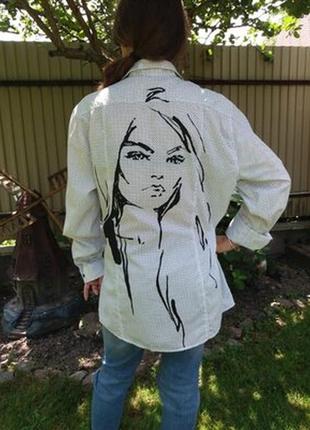 Стильная денская рубашка h&m р.м девушка ручная роспись