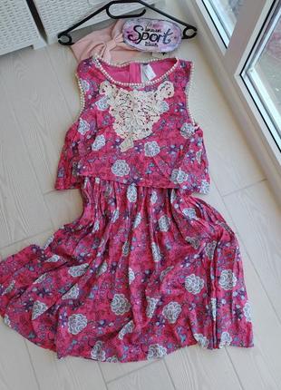 Летнее яркое платье сарафан в цветочный принт