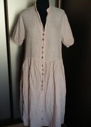 Льняное платье цвета куриной розы