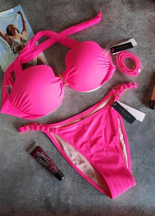 Рожевий купальник топ бандо плавки бразильяны victoria's secret